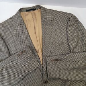 Arnold Brant Mens Tan/Black/Blue Houndstooth 100% Cashmere Blazer Jacket 44R